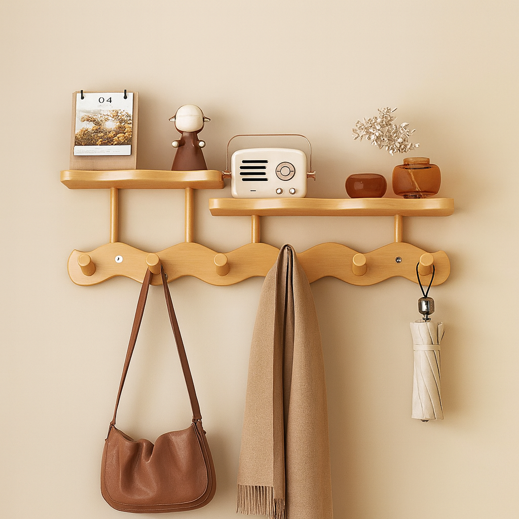 Ripple Collection | Wall Mounted Coat Rack with Shelf & Hooks | Stylish Storage Solution for Organized Entryways