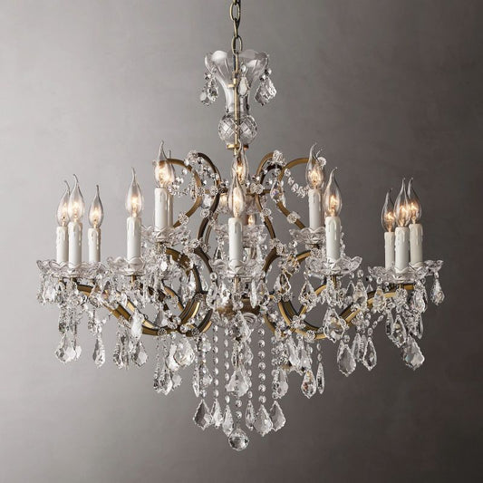 18-Light Crystal Chandelier Round Iron Frame 33 Inches Adjustable Chain Dining Room Entryway Grand Foyer Bedroom Statement Fixture
