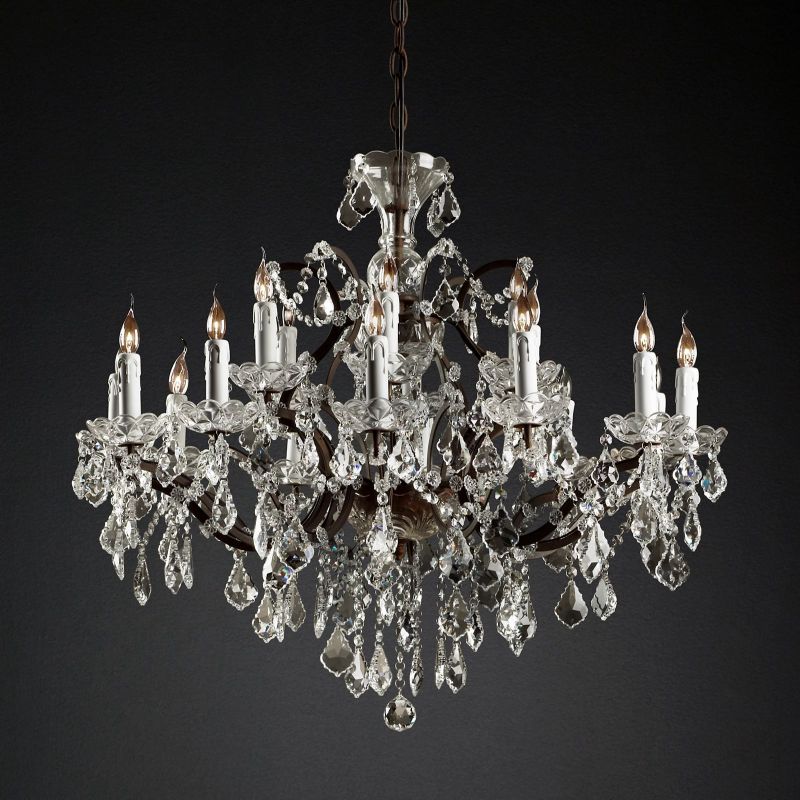 18-Light Crystal Chandelier Round Iron Frame 33 Inches Adjustable Chain Dining Room Entryway Grand Foyer Bedroom Statement Fixture