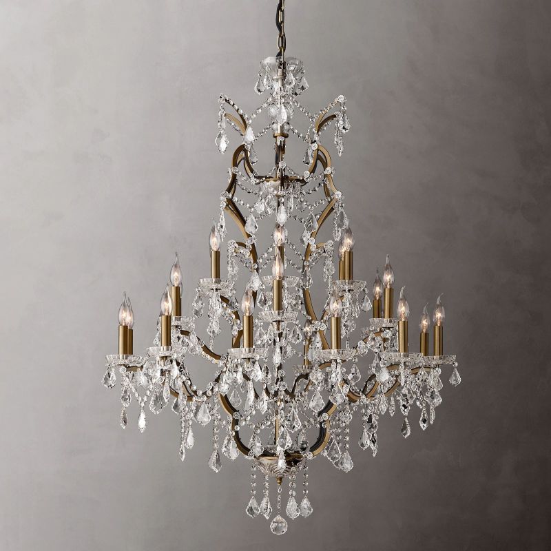 Large Grand Statement Chandelier Crystal Orb Fixture 40 Inch Round Elegant Dining Room Living Room Foyer Multi-Light 25 Bulb Iron Frame