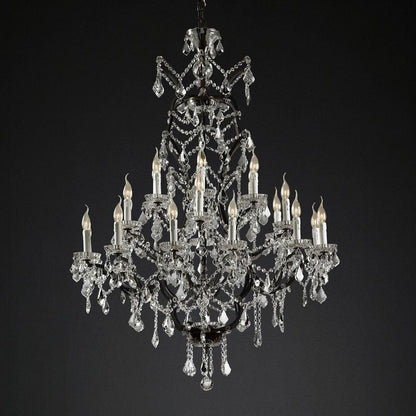 Large Grand Statement Chandelier Crystal Orb Fixture 40 Inch Round Elegant Dining Room Living Room Foyer Multi-Light 25 Bulb Iron Frame