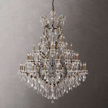 Grand Statement Crystal Chandelier 60 Inch Round Wrought Metal 49-Light Fixture for Foyer Dining Room High Ceiling