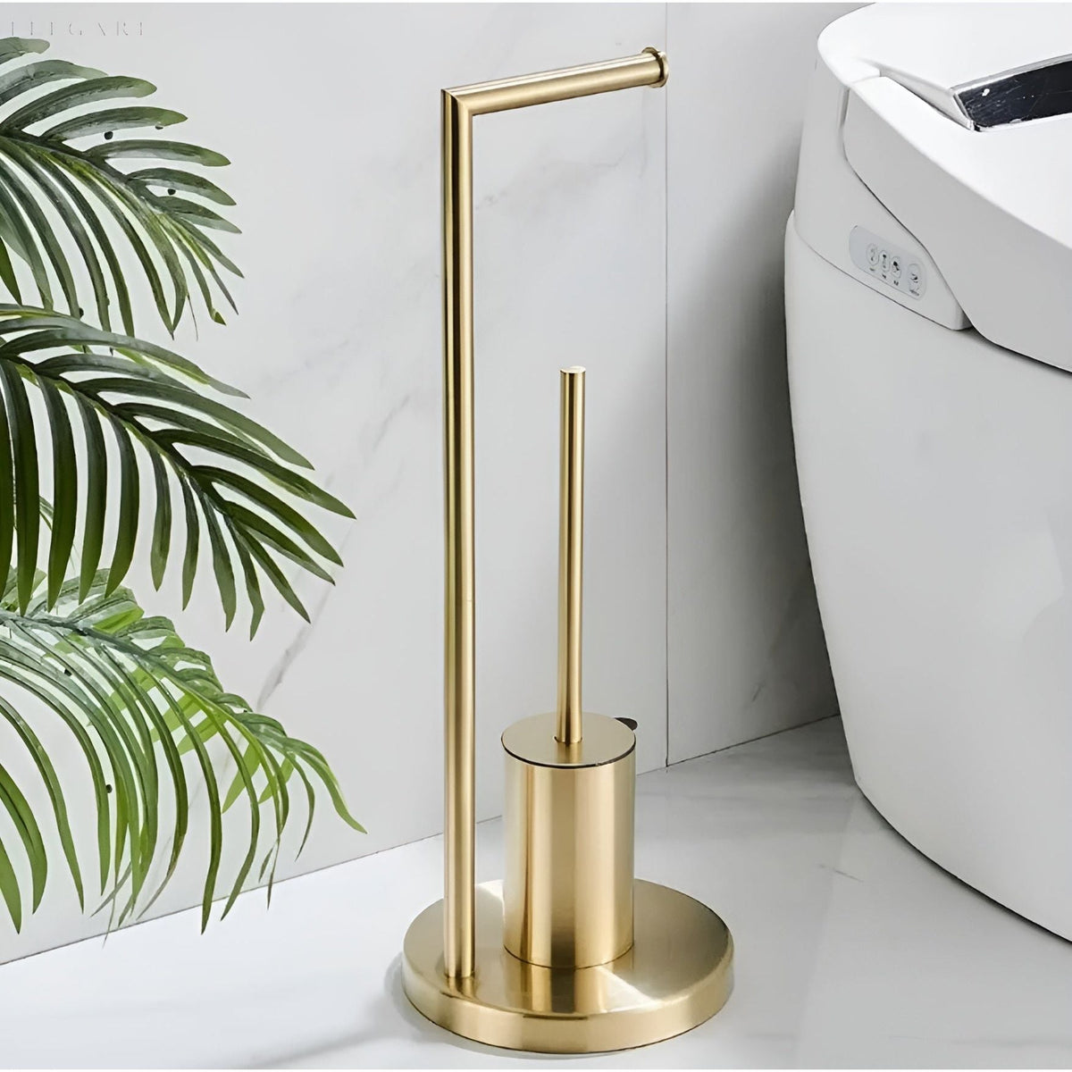 Portarrollos elegante con escobilla integrada | Diseño que ahorra espacio para baños modernos