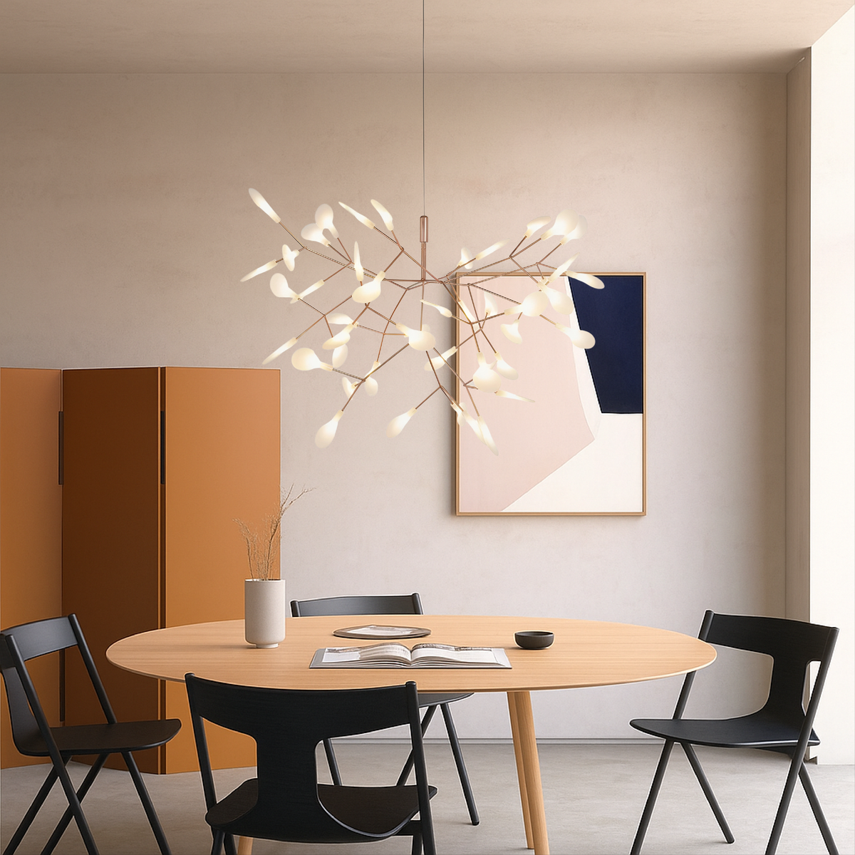 Rose Gold Hanging Light Fixture 28 in Wide 45 LED Branches Modern Dining Room Chandelier for Living Room High Ceiling Kitchen Island Ambient