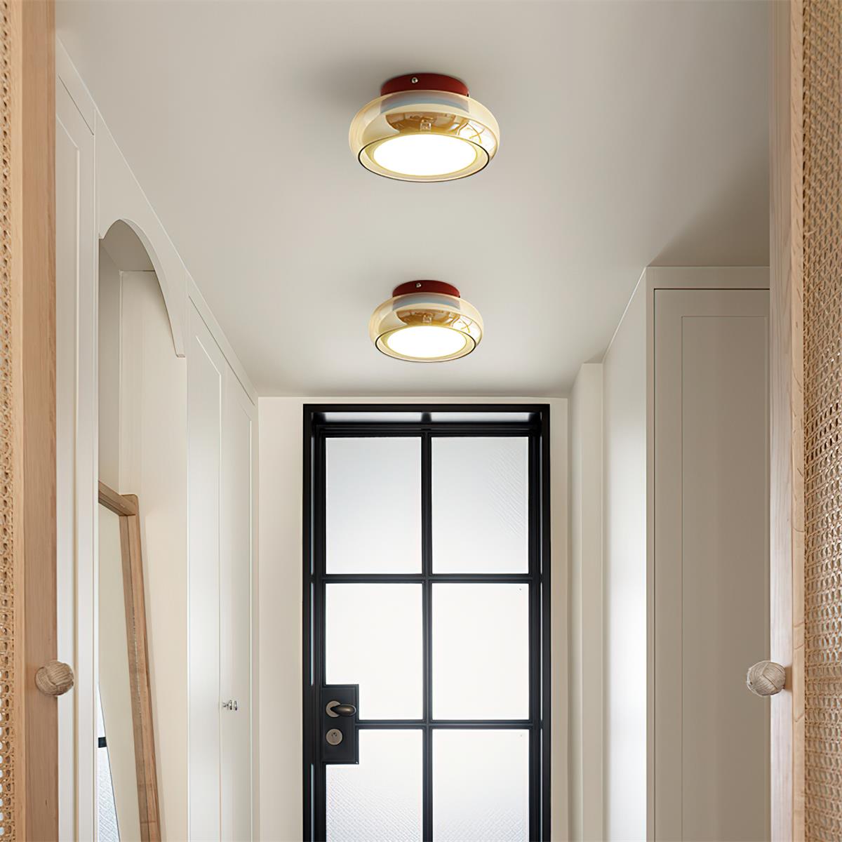 12W LED Flush Mount Ceiling Light with Glass Acrylic Diffuser for Bedrooms Living Rooms Dining Rooms Three Color Modes 54-108 sq ft Coverage