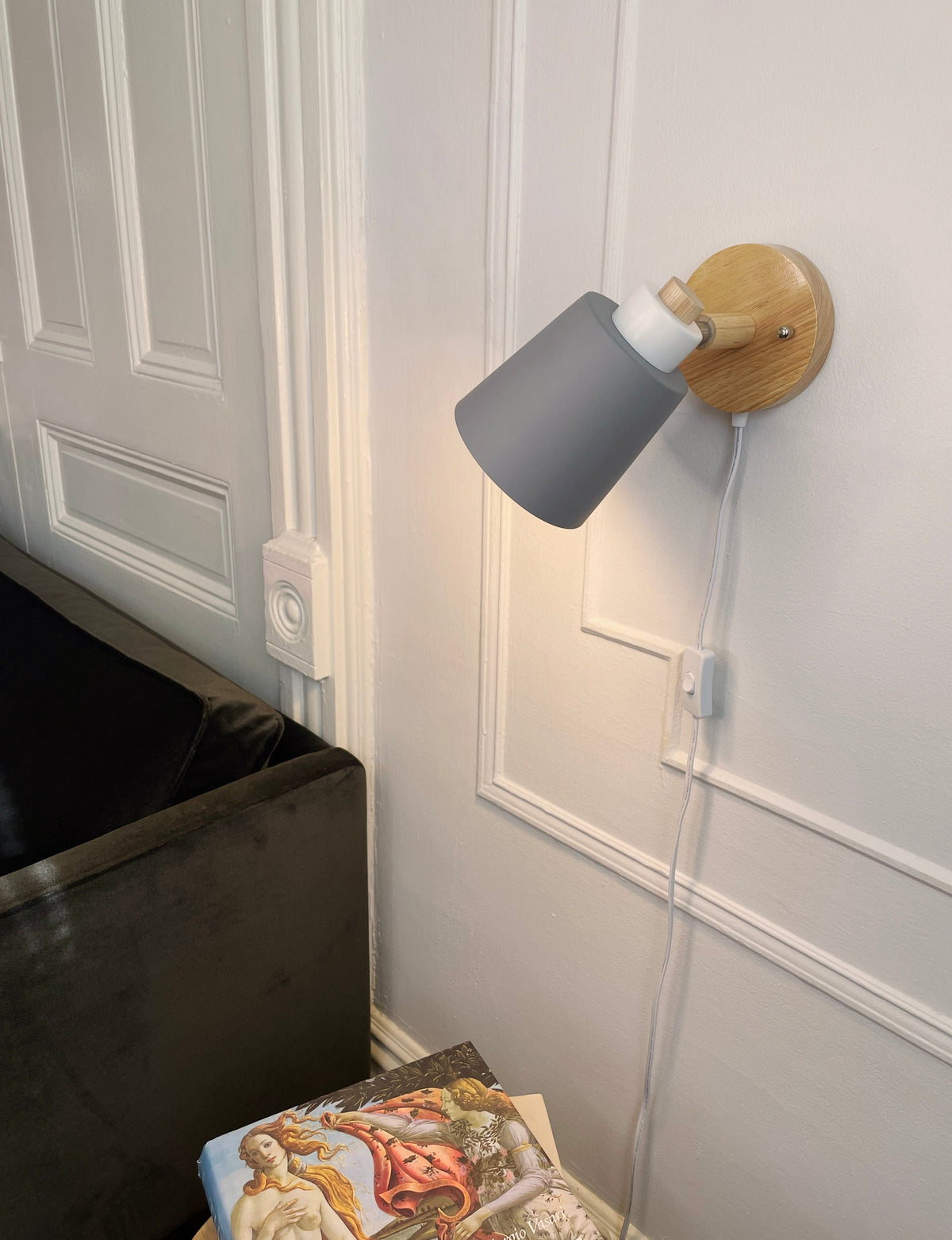 Adjustable Wood & Metal Sconce 7.5 in Yellow Plug-In Task Light for Nightstand Bedrooms Home Office Swivel Arm Accent Lighting