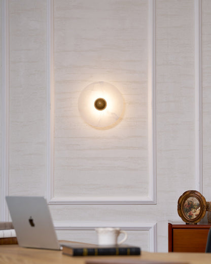 LED Flush Mount Ceiling Light 12 Inch Alabaster Shade Aluminum Frame Dual Install Wall Sconce Contemporary Fixture for Bedroom Hallway Livin