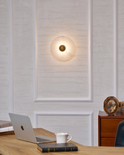 LED Flush Mount Ceiling Light 12 Inch Alabaster Shade Aluminum Frame Dual Install Wall Sconce Contemporary Fixture for Bedroom Hallway Livin