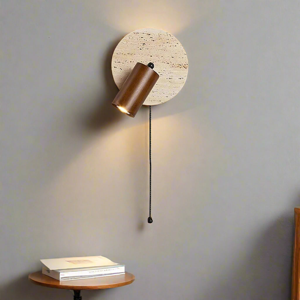 Rotatable Travertine Stone Sconce 7 Inch Adjustable Bedside Reading Light Warm LED Wall Mount Task Lighting Fixture for Bedroom Living Room
