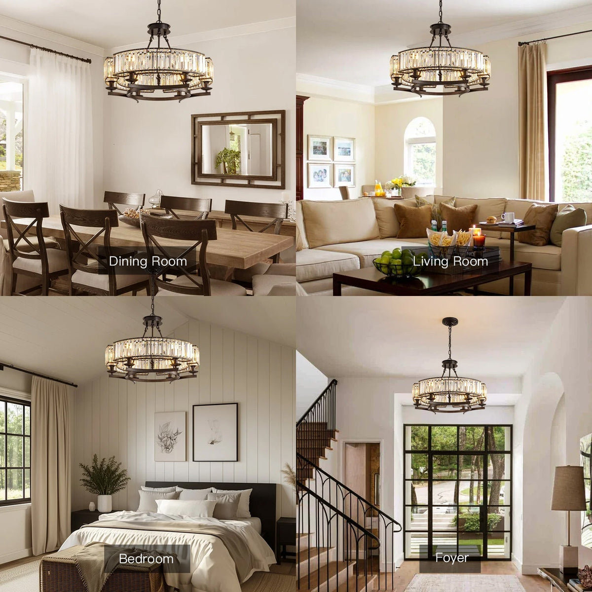 Wagon Wheel Crystal Fixture Matte Black Adjustable Hanging Light 31 Inch Dining Room Farmhouse Ceiling Lighting for Kitchen Island Living Ro