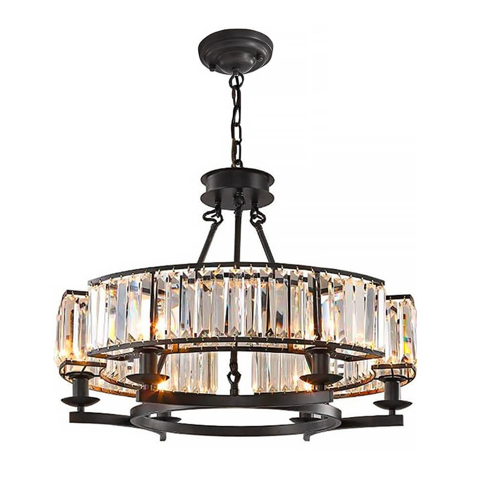 Wagon Wheel Crystal Fixture Matte Black Adjustable Hanging Light 31 Inch Dining Room Farmhouse Ceiling Lighting for Kitchen Island Living Ro