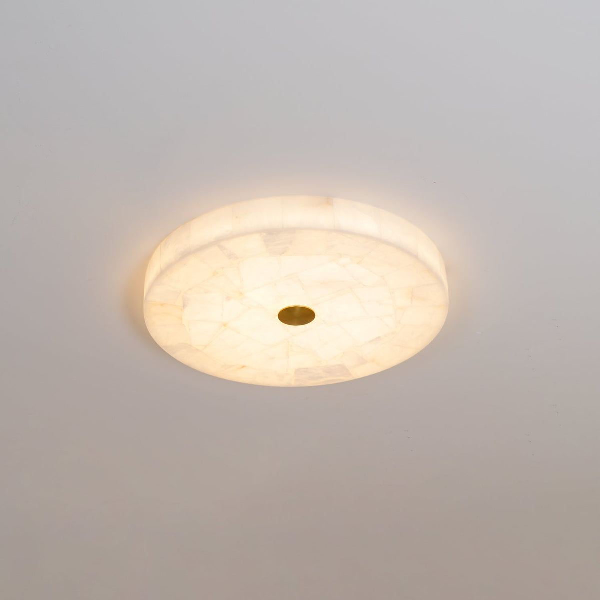 Ultra-Slim LED Flush Mount Light Fixture 2 in Profile Alabaster Dome Gold Accent Adjustable Color Temperature for Bedroom Living Room Entryw