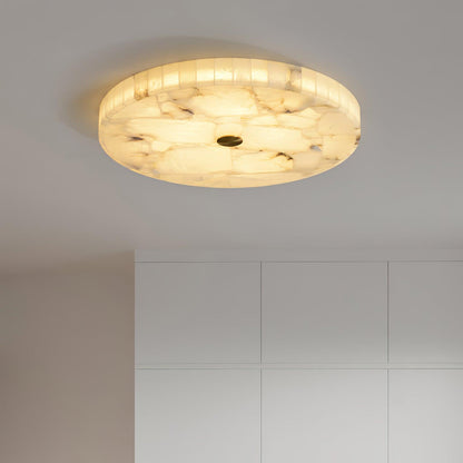 Ultra-Slim LED Flush Mount Light Fixture 2 in Profile Alabaster Dome Gold Accent Adjustable Color Temperature for Bedroom Living Room Entryw