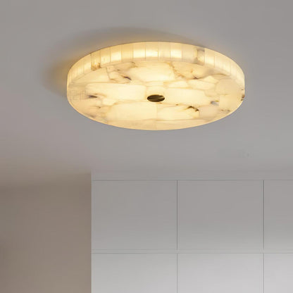 Ultra-Slim LED Flush Mount Light Fixture 2 in Profile Alabaster Dome Gold Accent Adjustable Color Temperature for Bedroom Living Room Entryw