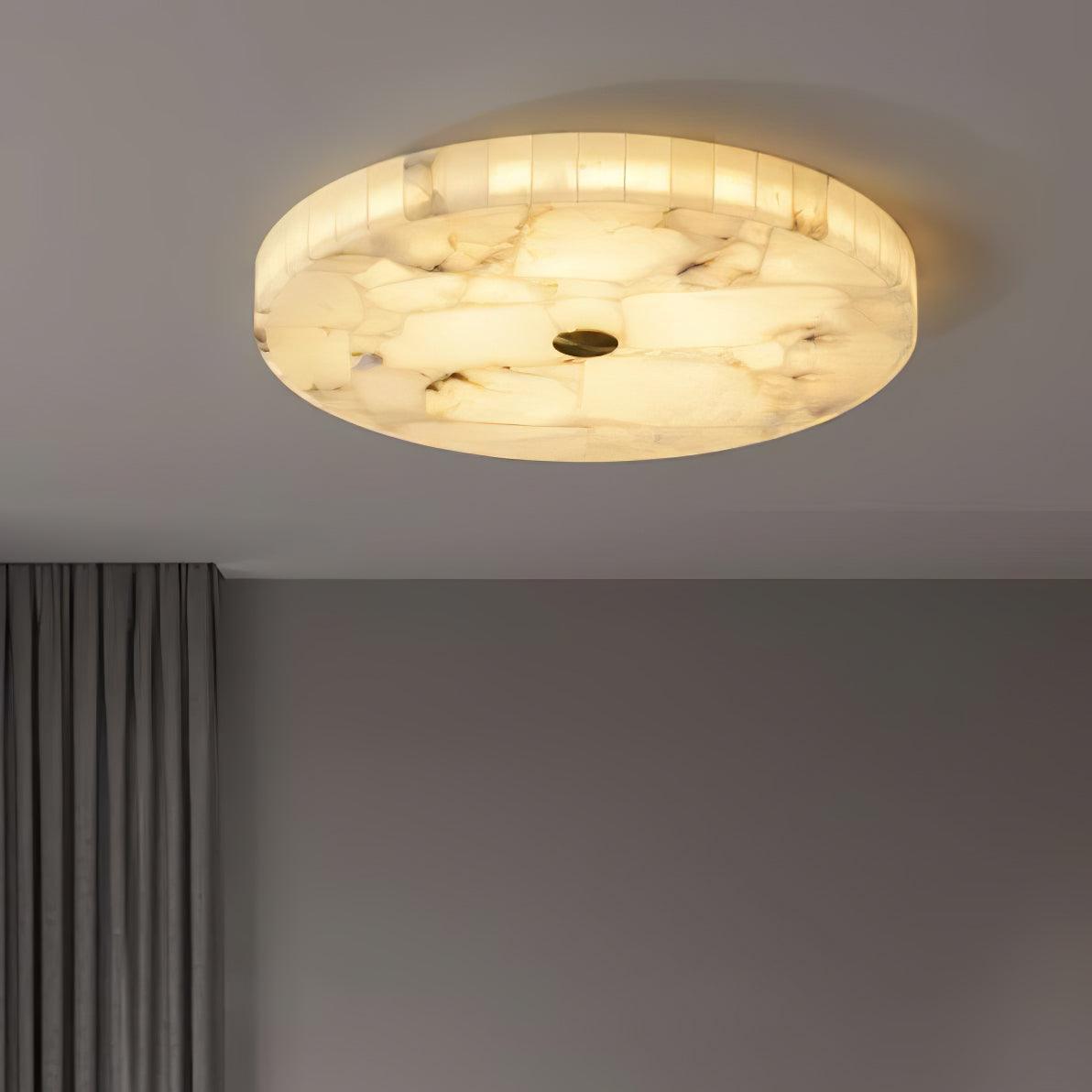 Ultra-Slim LED Flush Mount Light Fixture 2 in Profile Alabaster Dome Gold Accent Adjustable Color Temperature for Bedroom Living Room Entryw