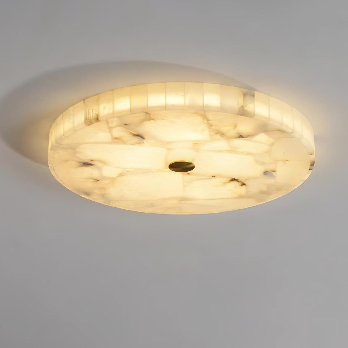 Flush Mount LED Ceiling Light 20 in Round Alabaster Stone Mosaic Pattern for Bedroom Living Room Dining Room Kitchen White Gold Metal Frame
