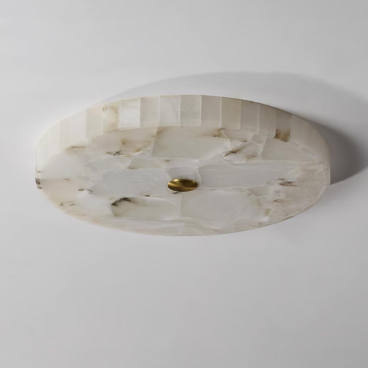 Ultra-Slim LED Flush Mount Light Fixture 2 in Profile Alabaster Dome Gold Accent Adjustable Color Temperature for Bedroom Living Room Entryw