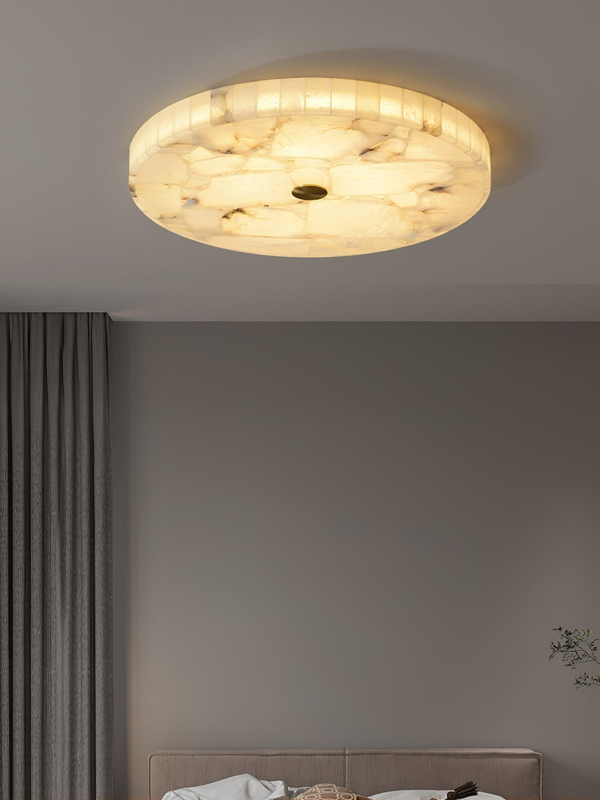 Flush Mount LED Ceiling Light 20 in Round Alabaster Stone Mosaic Pattern for Bedroom Living Room Dining Room Kitchen White Gold Metal Frame