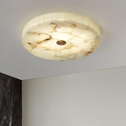 Flush Mount LED Ceiling Light 20 in Round Alabaster Stone Mosaic Pattern for Bedroom Living Room Dining Room Kitchen White Gold Metal Frame