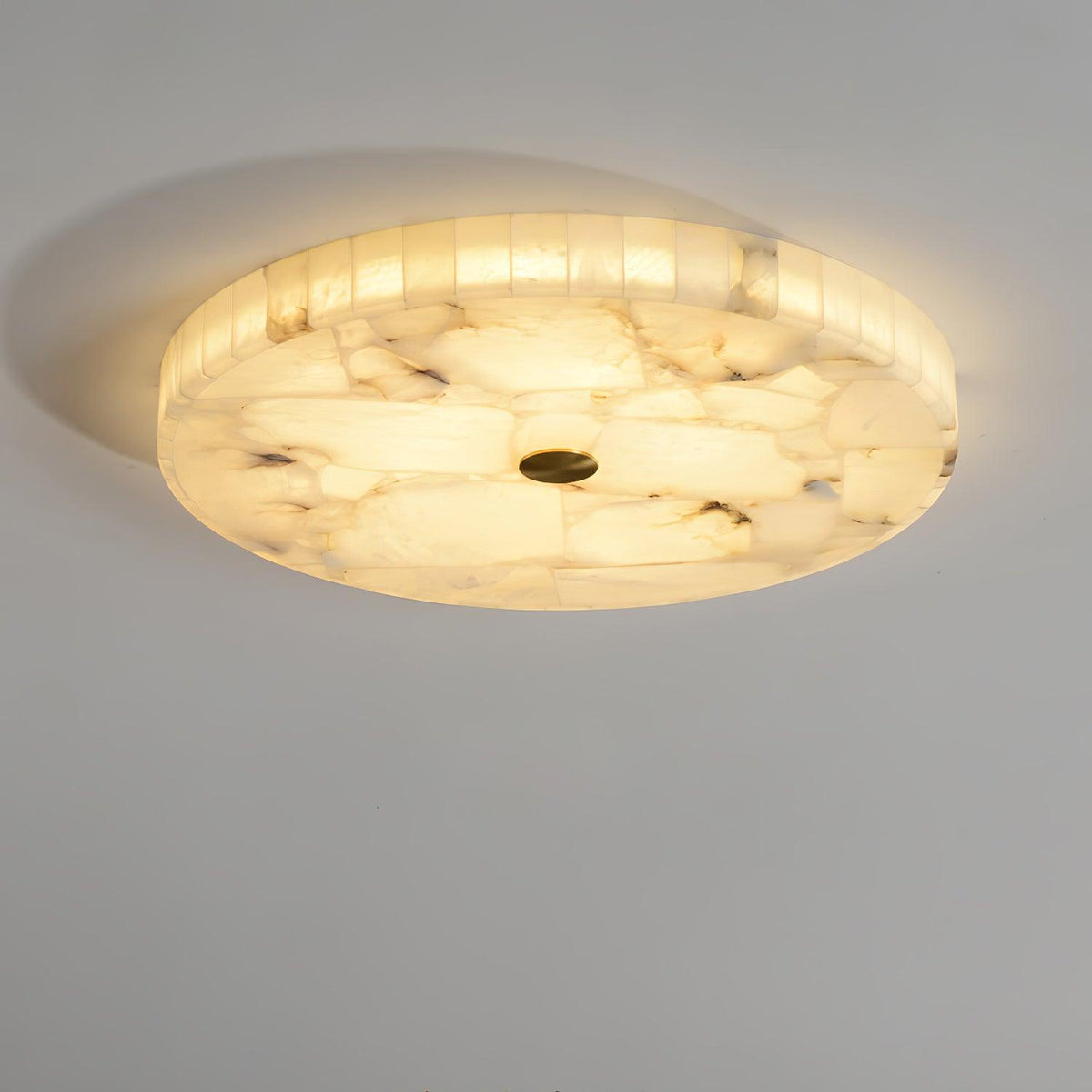 Ultra-Slim LED Flush Mount Light Fixture 2 in Profile Alabaster Dome Gold Accent Adjustable Color Temperature for Bedroom Living Room Entryw