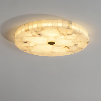 Ultra-Slim LED Flush Mount Light Fixture 2 in Profile Alabaster Dome Gold Accent Adjustable Color Temperature for Bedroom Living Room Entryw