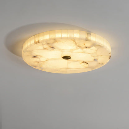 Flush Mount LED Ceiling Light 20 in Round Alabaster Stone Mosaic Pattern for Bedroom Living Room Dining Room Kitchen White Gold Metal Frame
