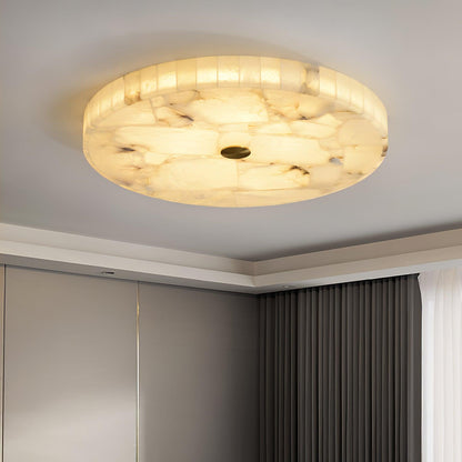 Ultra-Slim LED Flush Mount Light Fixture 2 in Profile Alabaster Dome Gold Accent Adjustable Color Temperature for Bedroom Living Room Entryw