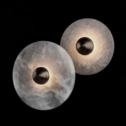 Round Stone Sconce with Built-In LED – Natural Veined Finish for Bedroom, Hallway & Living Room – 6 to 12 Inch Sizes – Minimalist Aluminum M