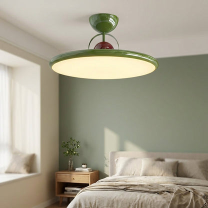 Round Flush Mount Fixture with Acrylic Shade 20 in Mid-Century Modern Green Glossy Finish for Dining Room Bedroom Kitchen LED Compatible Low