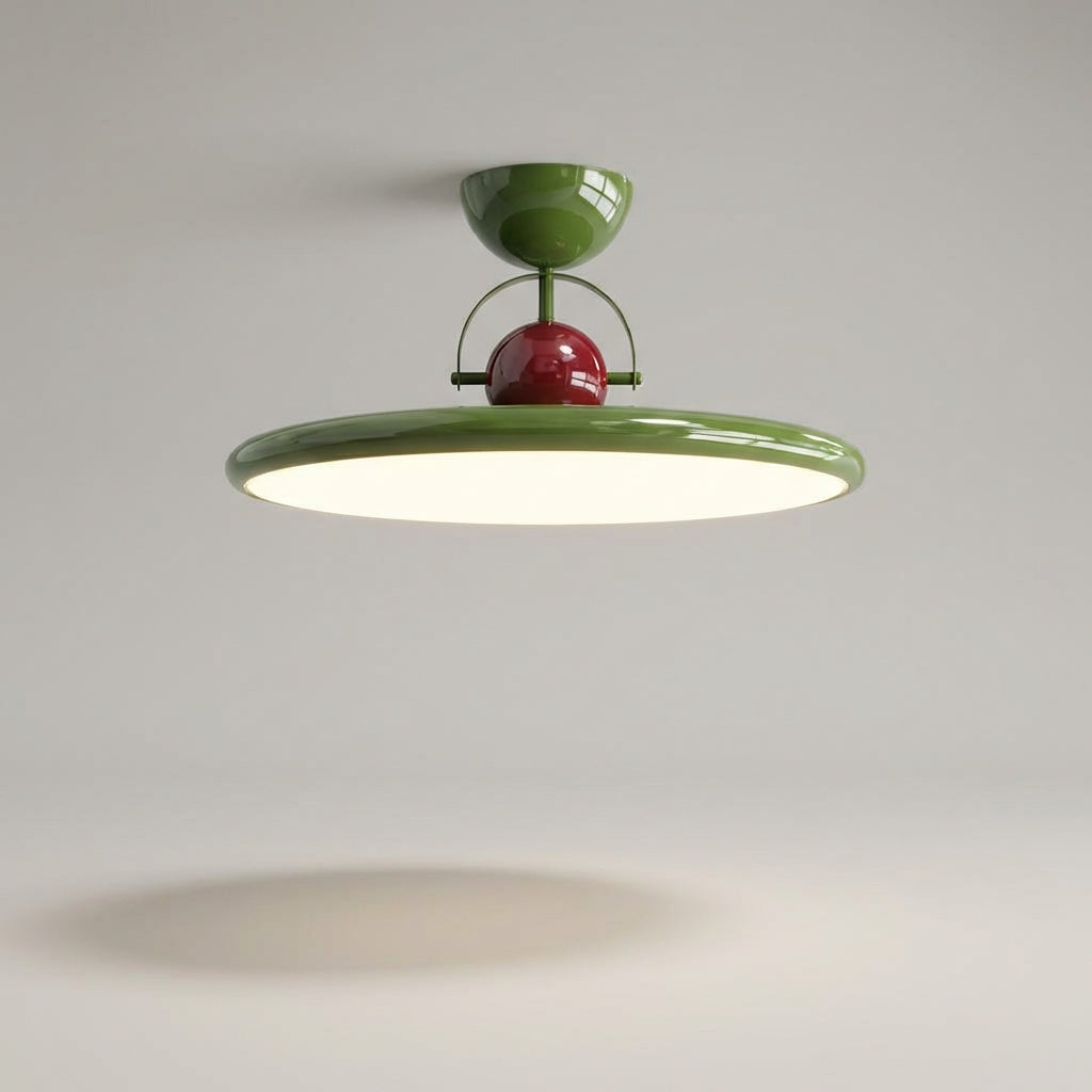 Round Flush Mount Fixture with Acrylic Shade 20 in Mid-Century Modern Green Glossy Finish for Dining Room Bedroom Kitchen LED Compatible Low