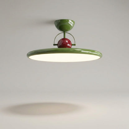 Round Flush Mount Fixture with Acrylic Shade 20 in Mid-Century Modern Green Glossy Finish for Dining Room Bedroom Kitchen LED Compatible Low