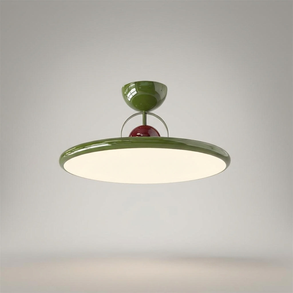 Round Flush Mount Fixture with Acrylic Shade 20 in Mid-Century Modern Green Glossy Finish for Dining Room Bedroom Kitchen LED Compatible Low