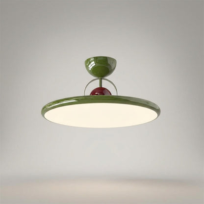 Round Flush Mount Fixture with Acrylic Shade 20 in Mid-Century Modern Green Glossy Finish for Dining Room Bedroom Kitchen LED Compatible Low