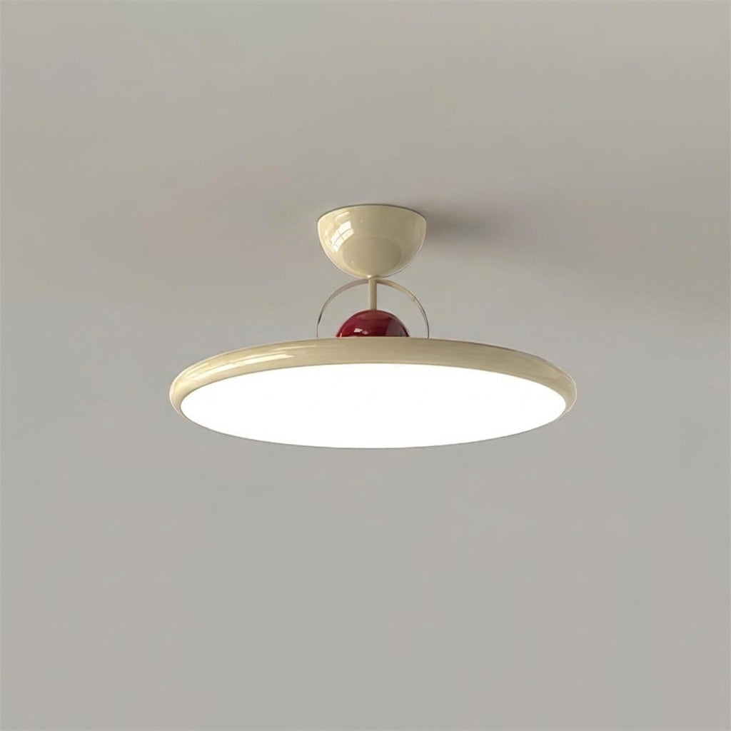 Round Flush Mount Fixture with Acrylic Shade 20 in Mid-Century Modern Green Glossy Finish for Dining Room Bedroom Kitchen LED Compatible Low