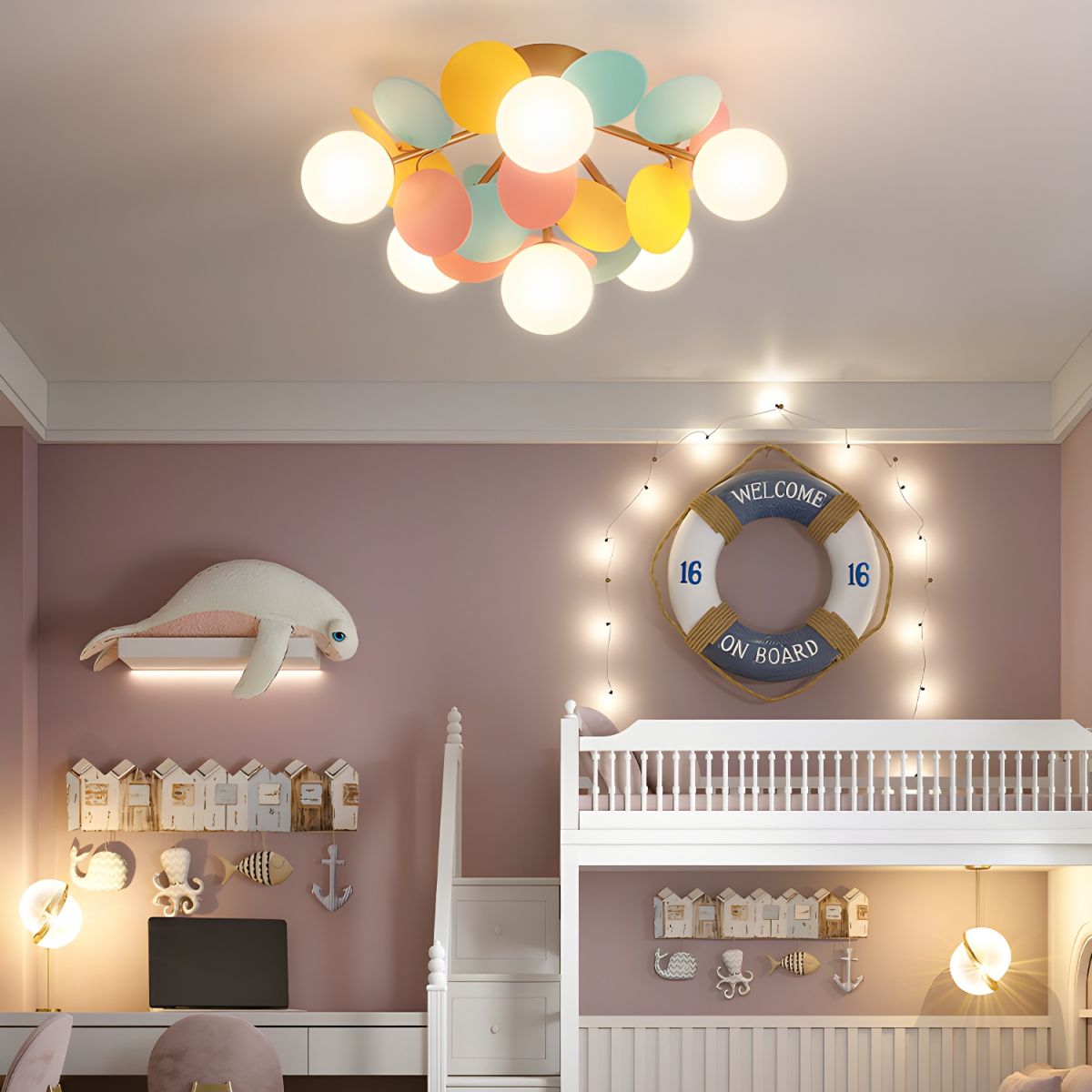 Lámpara de techo de montaje empotrado con múltiples globos y pantallas esféricas en tonos pastel: lámpara LED colorida y moderna para habitaciones infantiles, salas de juegos y espacios contemporáneos