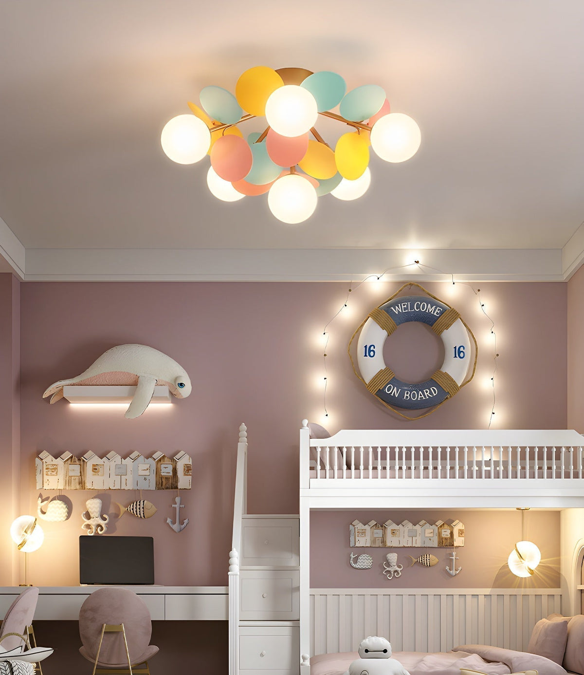 Lámpara de techo de montaje empotrado con múltiples globos y pantallas esféricas en tonos pastel: lámpara LED colorida y moderna para habitaciones infantiles, salas de juegos y espacios contemporáneos