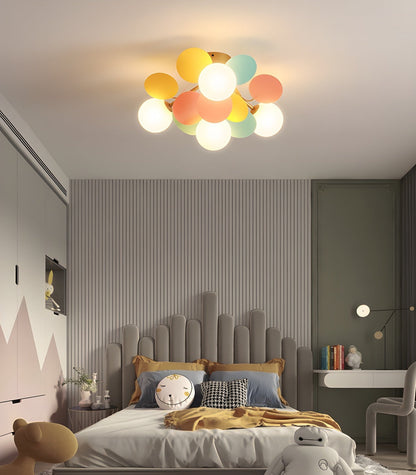 Lámpara de techo de montaje empotrado con múltiples globos y pantallas esféricas en tonos pastel: lámpara LED colorida y moderna para habitaciones infantiles, salas de juegos y espacios contemporáneos