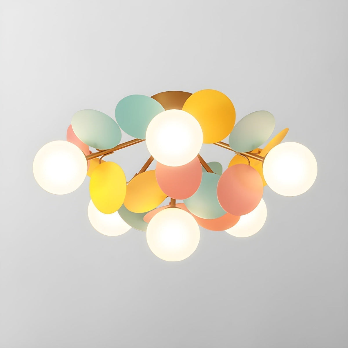 Lámpara de techo de montaje empotrado con múltiples globos y pantallas esféricas en tonos pastel: lámpara LED colorida y moderna para habitaciones infantiles, salas de juegos y espacios contemporáneos