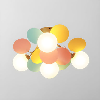Lámpara de techo de montaje empotrado con múltiples globos y pantallas esféricas en tonos pastel: lámpara LED colorida y moderna para habitaciones infantiles, salas de juegos y espacios contemporáneos