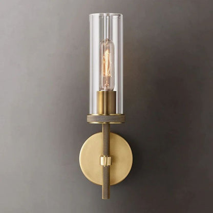 Cylindrical Glass Wall Sconce Light Fixture with Metal Backplate for Hallway Bedroom Living Room Entryway Bathroom
