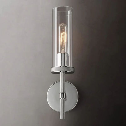 Cylindrical Glass Wall Sconce Light Fixture with Metal Backplate for Hallway Bedroom Living Room Entryway Bathroom