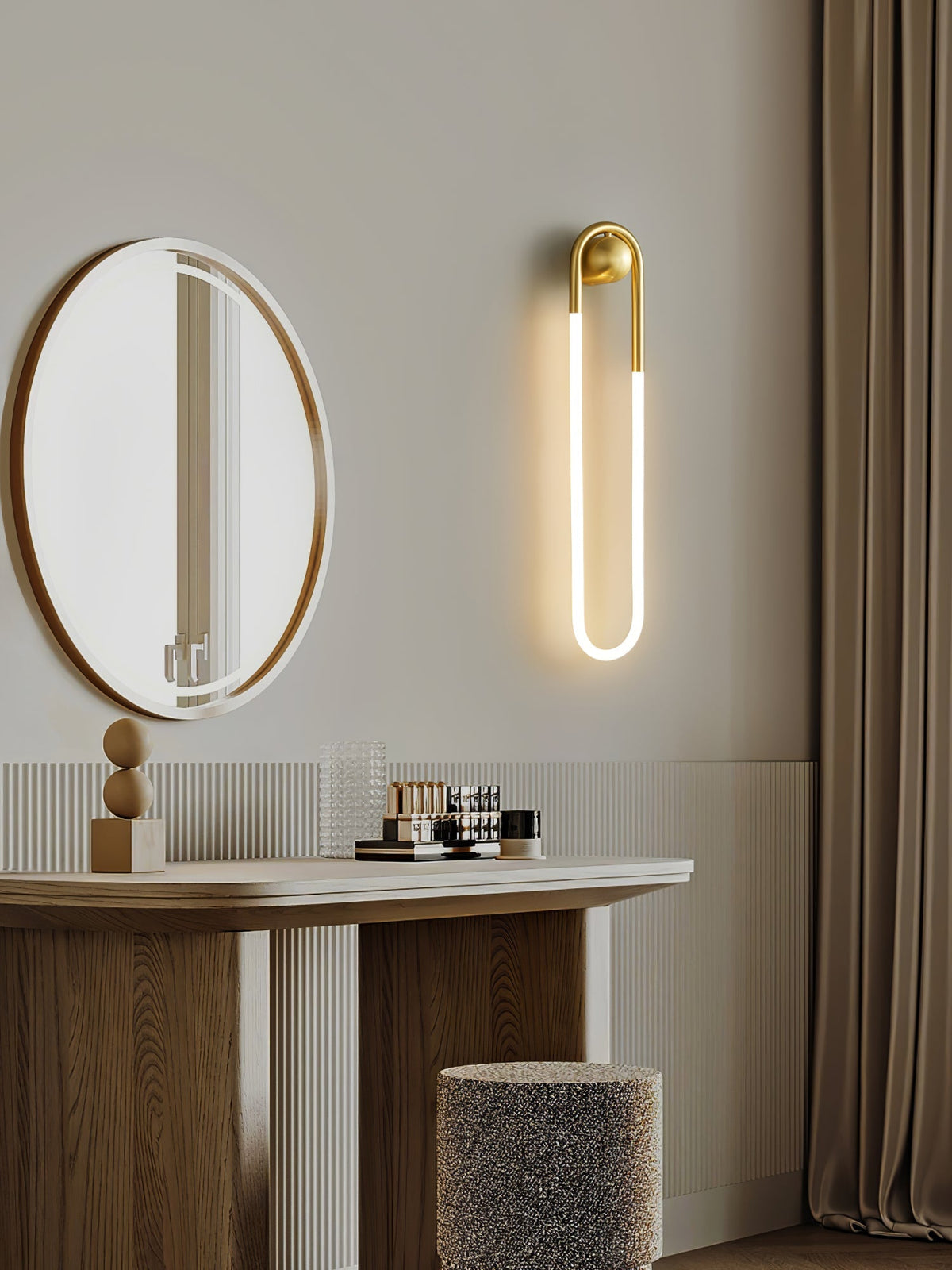 Sculptural Loop Sconce 9W Integrated LED Brass or Black Finish Dimmable Hardwired Fixture for Bedroom Hallway Living Room Contemporary Minim