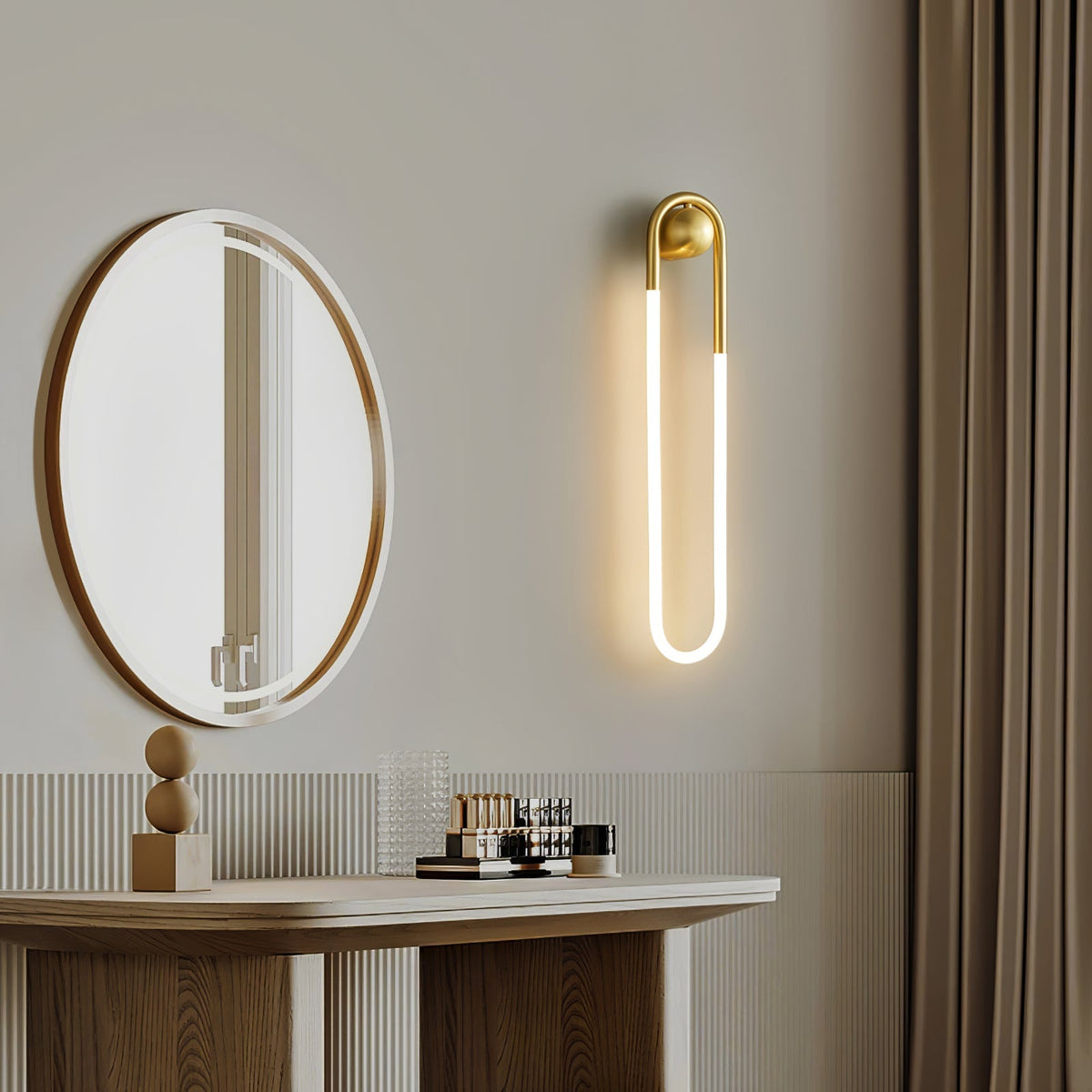 Sculptural Loop Sconce 9W Integrated LED Brass or Black Finish Dimmable Hardwired Fixture for Bedroom Hallway Living Room Contemporary Minim