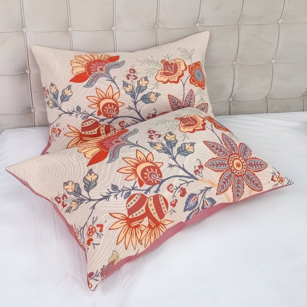 Cotton Pillowcase Set 2-Pack Standard Size 20x30 Botanical Print Bedroom Decor Natural Fiber Bedding Floral Pattern Pillow Covers
