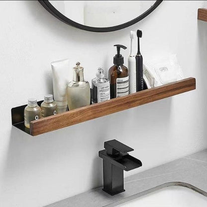 Rustic Bathroom Shelf - Solid Wood Storage Rack with Easy Drill-Free Installation, Water Resistant Design for Stylish Organization