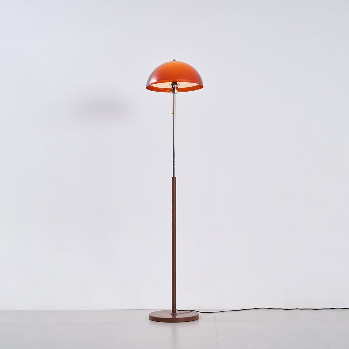 Standing Lamp with Dome Shade 60 in Tall Weighted Wooden Base Pull Switch Walnut Finish Bedroom Living Room Corner Lighting Retro Style