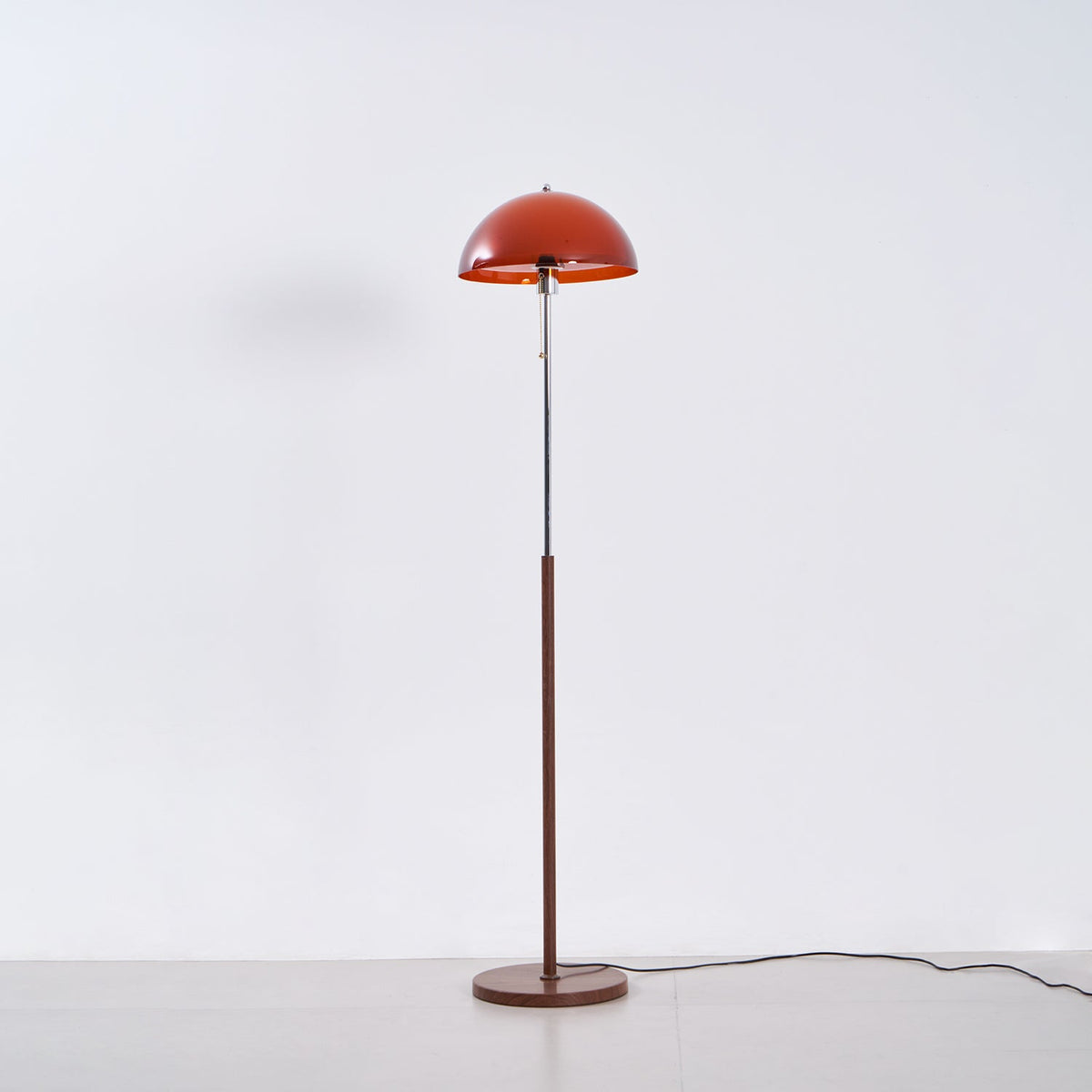 Standing Lamp with Dome Shade 60 in Tall Weighted Wooden Base Pull Switch Walnut Finish Bedroom Living Room Corner Lighting Retro Style