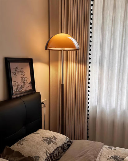 Standing Lamp with Dome Shade 60 in Tall Weighted Wooden Base Pull Switch Walnut Finish Bedroom Living Room Corner Lighting Retro Style