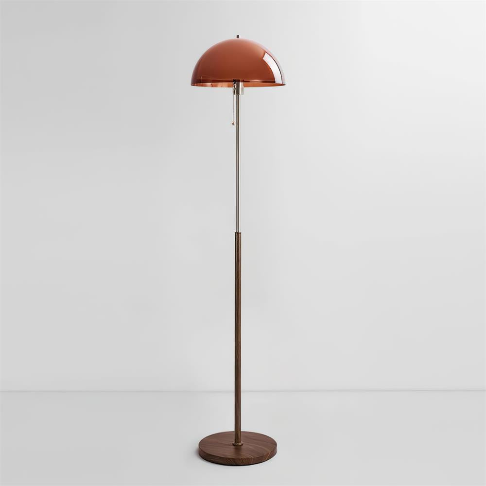 Standing Lamp with Dome Shade 60 in Tall Weighted Wooden Base Pull Switch Walnut Finish Bedroom Living Room Corner Lighting Retro Style