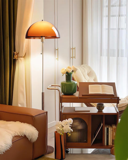 Standing Lamp with Dome Shade 60 in Tall Weighted Wooden Base Pull Switch Walnut Finish Bedroom Living Room Corner Lighting Retro Style